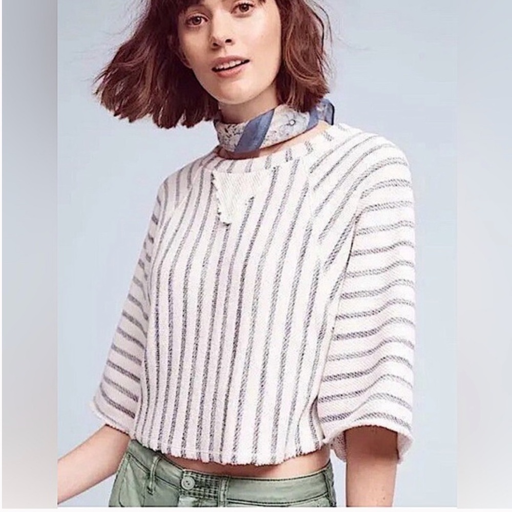 Dolan short sleeve knit top coast Anthropologie Striped White and Gray Top